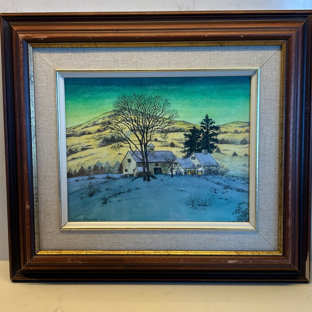 Vintage watercolour,artist signed rendition of “Afterglow”by Maxfield Parrish